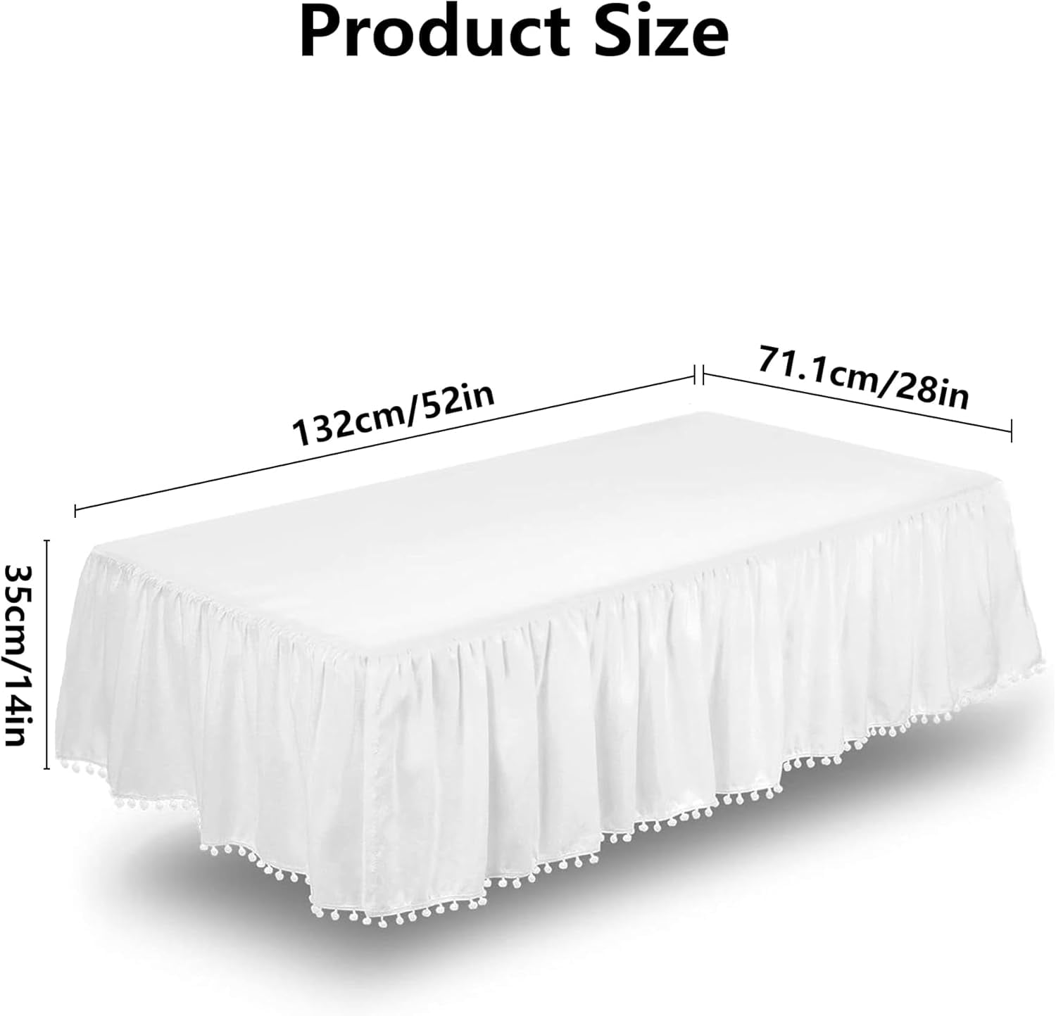 Ruffled Crib Skirt with Pompoms:Crib Bed Skirt with 14" Drop,Mini Crib Bedding Toddler Skirt,Baby Crib Accessories for Baby Boys Girls,28" X 52" (White)