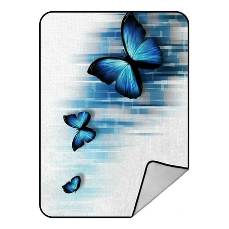 Blue Fleece Blanket (PHFZK Abstract Blanket, Three Blue Butterflies Fleece Blanket Crystal Velvet Front and Lambswool Sherpa Fleece Back Throw Blanket)