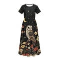thumbnail image 5 of Uourmeti Girls Summer Maxi Dresses Crew Neck Short Sleeve Casual Flowy Tiered Long Dress with Pockets (Cute Owl Flower), Size 7-8 Years, 5 of 7