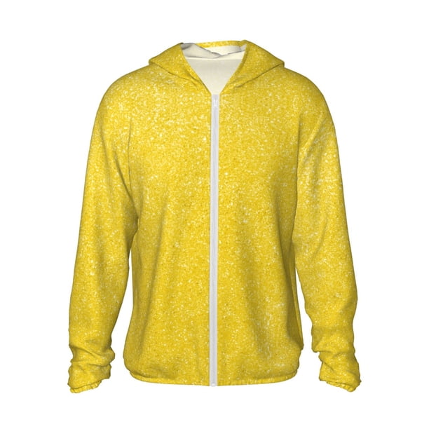 Balery Yellow Glitter Sudadera ligera de manga larga con capucha y protección solar UPF 50+ para hombre y mujer, ideal para pesca y running-Large
