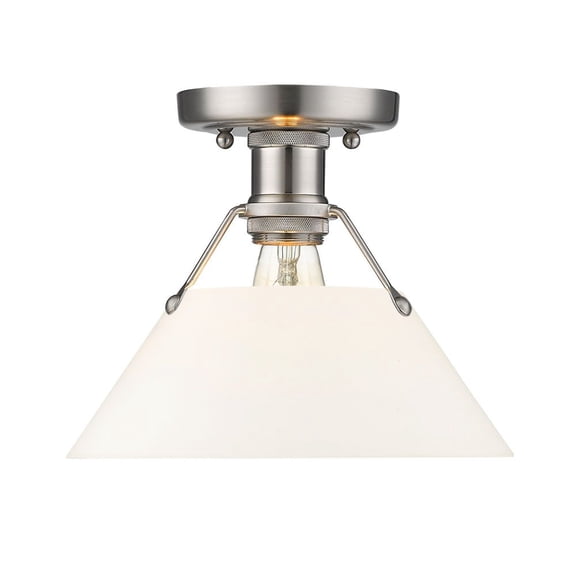 3306-FM PW-OP-Golden Lighting-Orwell - 1 Light Flush Mount 8 Inches Tall and 10 Inches Wide-Pewter Finish-Opal Shade Color