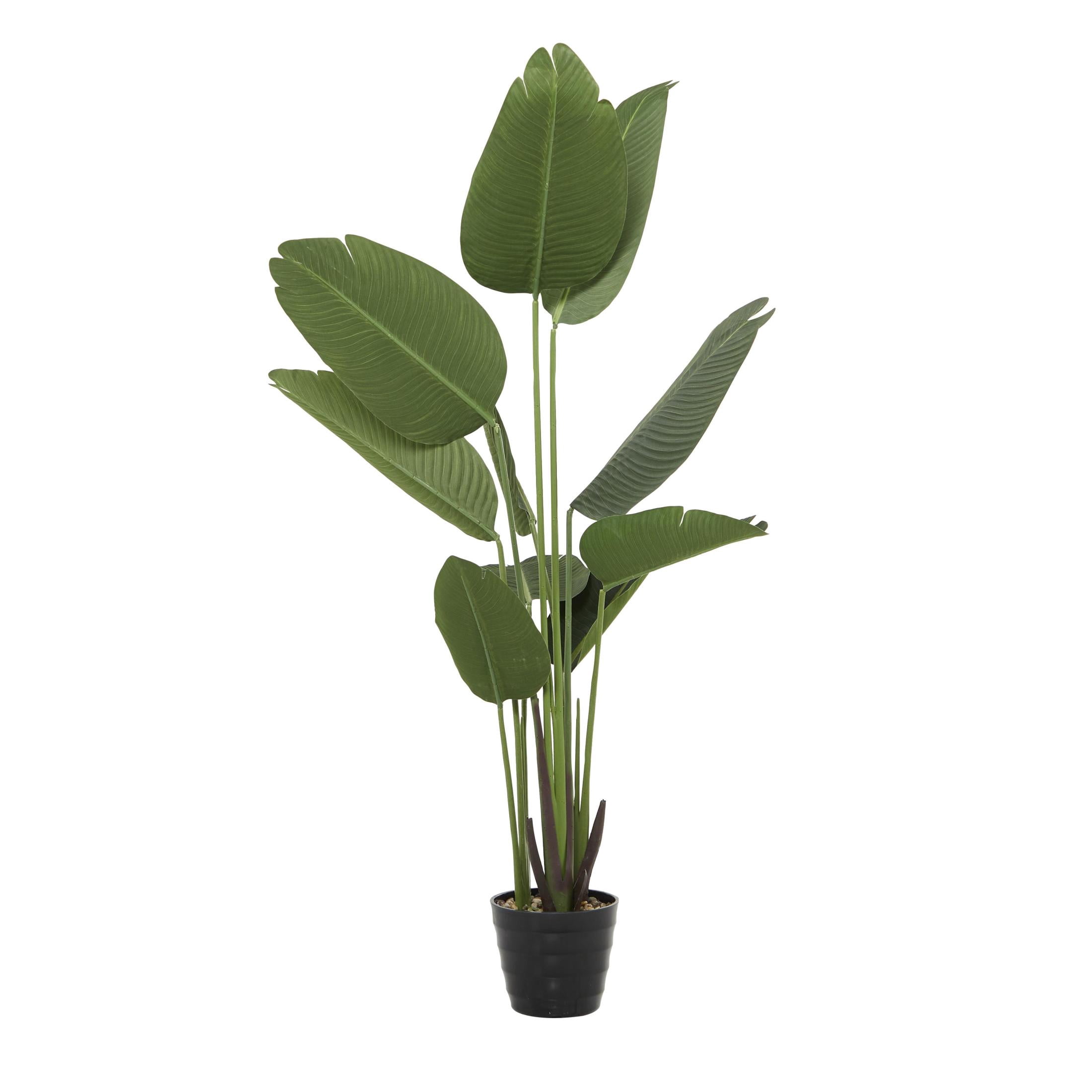 DecMode 57" Artificial Bird of Paradise Plant in Realistic Leaves and Black Plastic Pot