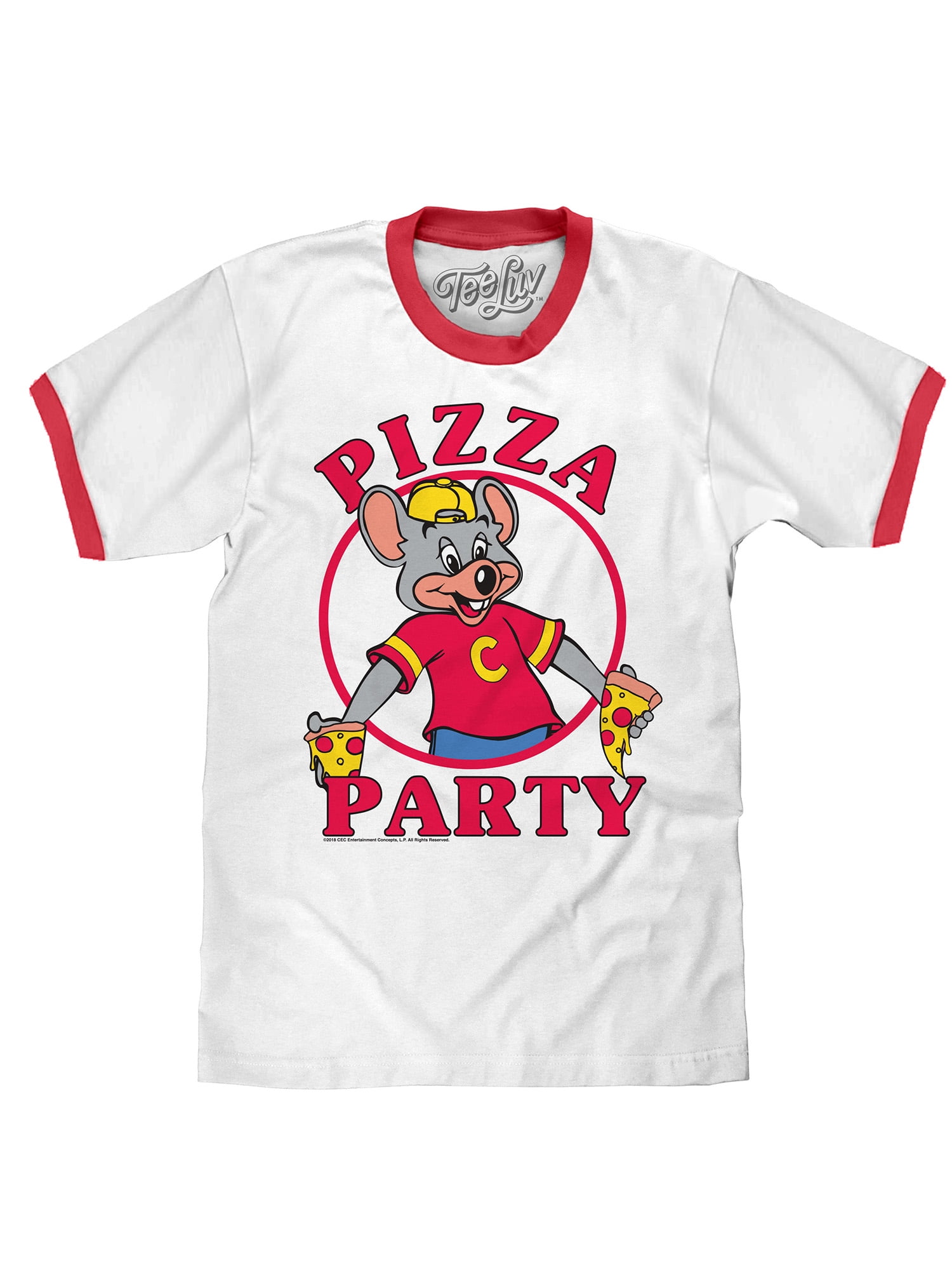 Tee Luv Tee Luv Chuck E Cheese S Pizza Party Ringer T Shirt White Red Walmart Com Walmart Com