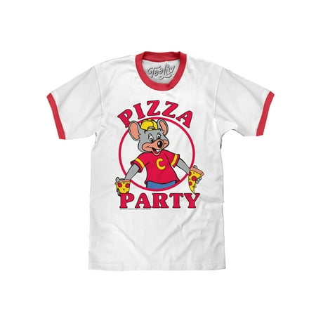 Tee Luv Chuck E Cheese's Pizza Party Ringer T-Shirt (White/Red)