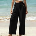 thumbnail image 6 of VEKDONE Lounge Pants for Women Cotton Elastic High Waist Palazzo Pants Button Decorative Straight Leg Trousers Summer Loose Fit Comfy Wide Leg Pants with Pockets Black XXL, 6 of 7