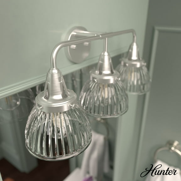 Hunter - Cypress Grove 3-light Brushed Nickel, Medium Size Vanity Light, Dimmable, Transitional Style, for Bedrooms, Dining, Living Rooms - 19353