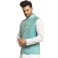 thumbnail image 3 of Men Designers Turquise Blue Nehru Jacket Indian Traditional Bollywood Style Brocade Woven Embellishe, Size: 44, 3 of 5