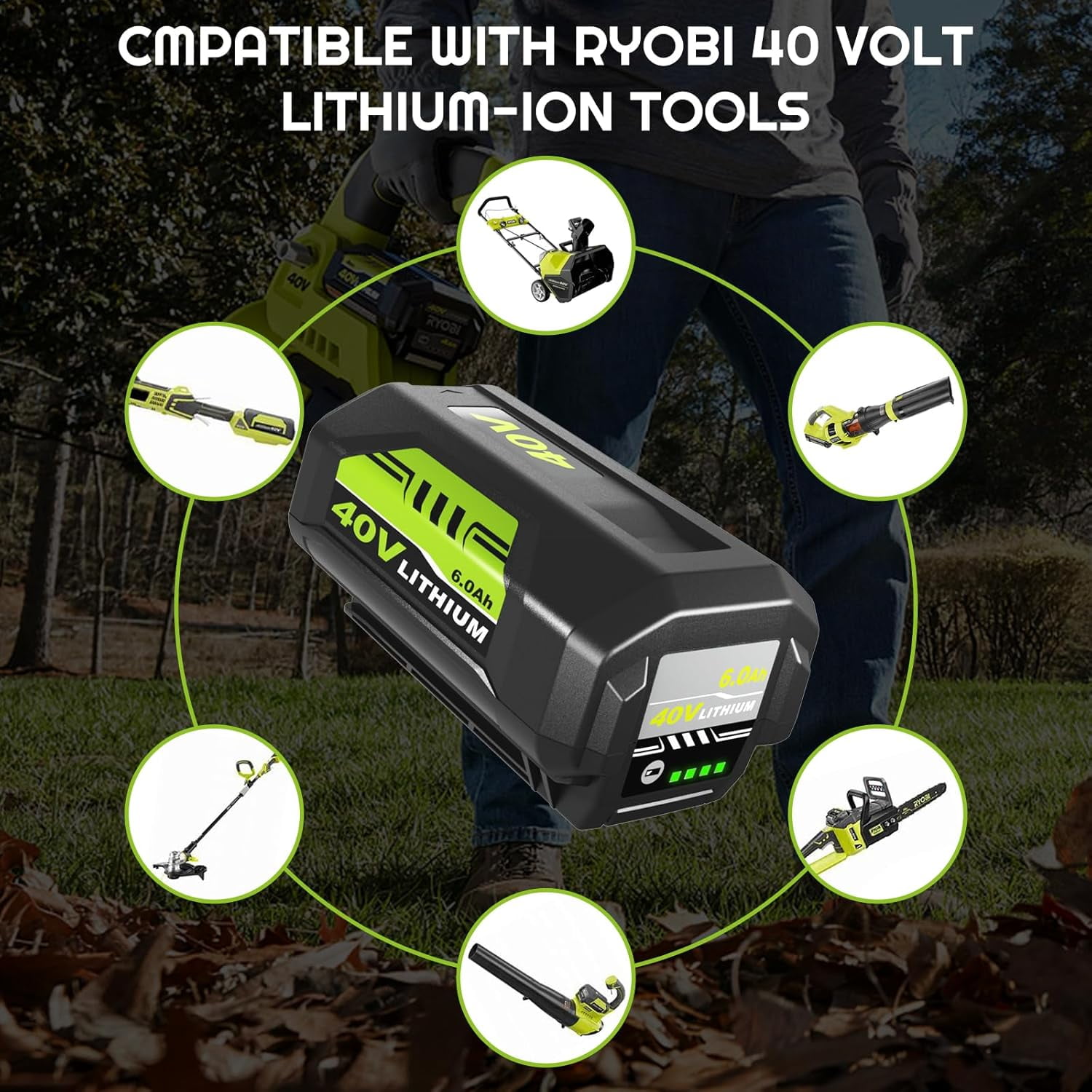40V 6.0Ah Lithium Battery for Ryobi 40 Volt OP4026 OP40602 OP4050A OP4040 Power Tools