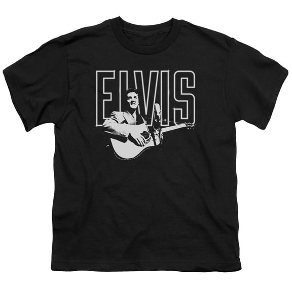 Trevco ELV781-YT-1 Elvis Presley & White Glow Short Sleeve Youth 18-1 T-Shirt, Black - Small