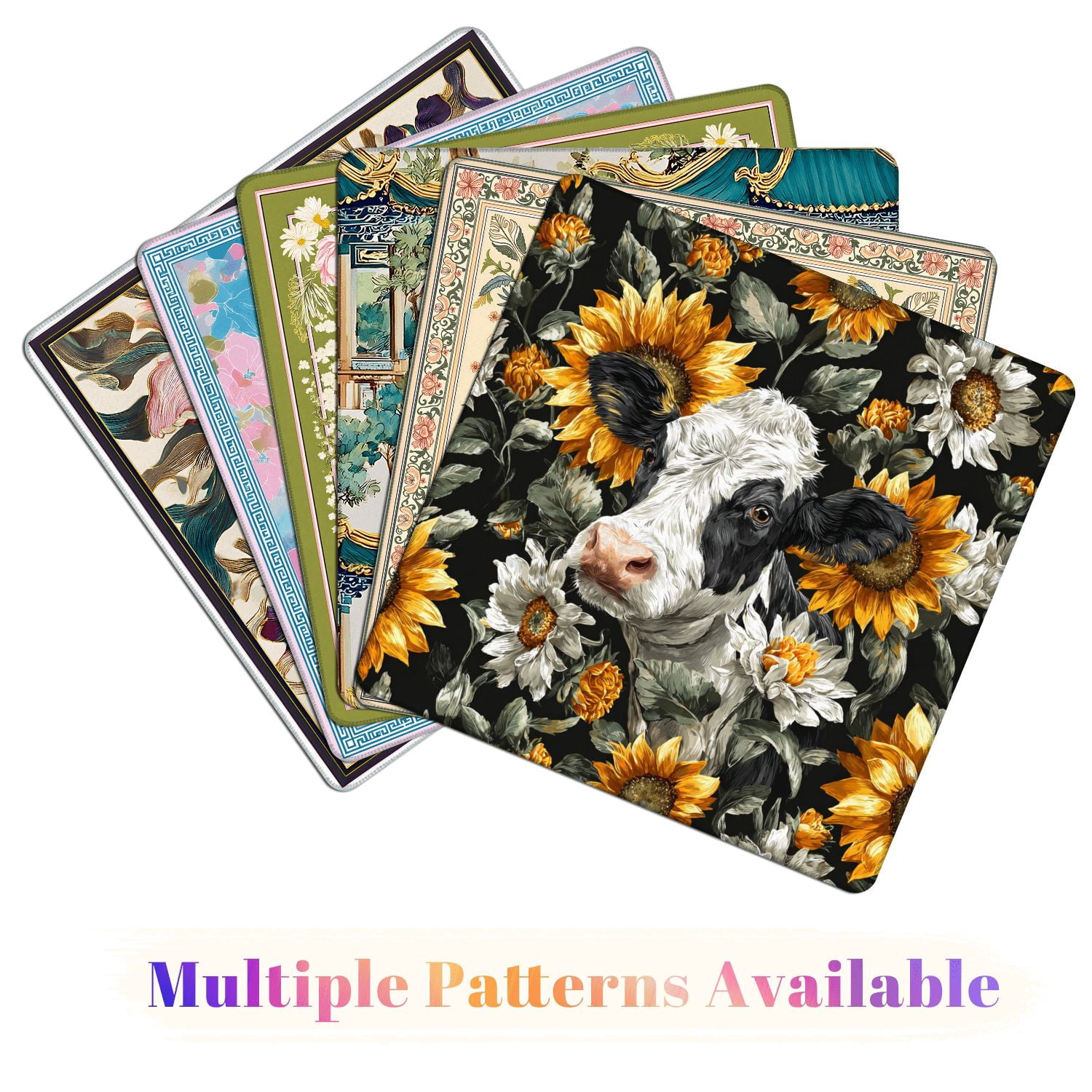 Mahjong Mat 31.5" x 31.5" Black White Cow Print Sunflowers seamless Non-Slip Noise Reduction American Mahjong Tiles Table Cover for Dominoes Poker Card Board Games Gift