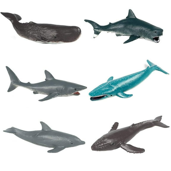 Holzlrgus Animal Figures 4 pcs Realistic Plastic Mini Sea Animals Figurines Set Includes Sperm Whale, Megalodon, etc. Science Project, Learning Educational Toys, Birthday Gift for Kids Toddlers(A)