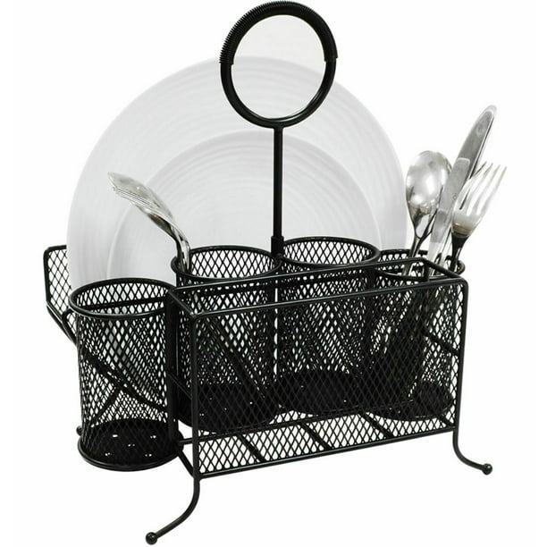Picnic Plate Napkin Flatware Storage Caddy Organizer Holder, Black