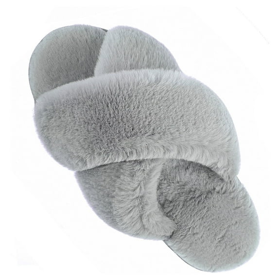 VONMAY Women's Slippers Plush Cross Band Open Toe Slides Fuzzy SPA House Slippers