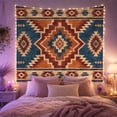 thumbnail image 2 of Southwestern Rust Stepped Medallion on Blue Field, Warm Rustic Style for Western Decor Fans, Geometric Wall Art, Housewarming Gift, Tapestry Wall Hanging for Cabin and Dorm, 2 of 7