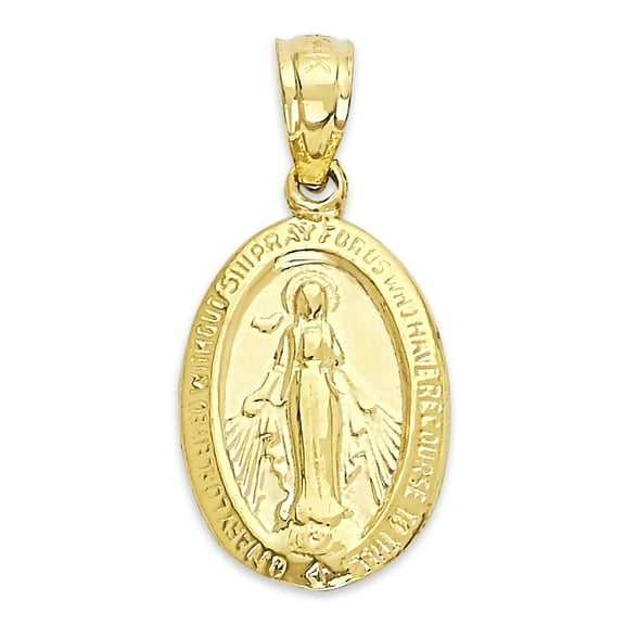 Golden Fire Solid 14k Gold Miraculous Medal Pendant - Catholic Prayer Jewelry Gifts for Women