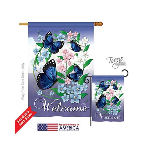 Breeze Decor 04069 Blue Butterflies 2-Sided Vertical Impression House Flag - 28 x 40 in.