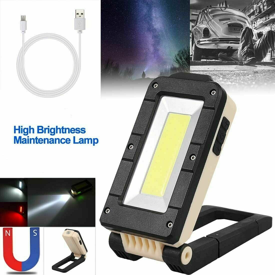 Led Work Light Portable Rechargeable Inspection Work Lamp with Super Bright COB LED Flashlight Magnetic Plate and Upright for Workshop Household Outdoor Camping Hiking Emergencies Use 