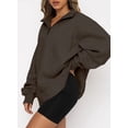 thumbnail image 3 of Half Zip Oversized Sweatshirt for Women Long Sleeve Solid Color Drop Shoulder Fleece Workout Pullover XS-24XL, 3 of 3