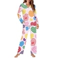 thumbnail image 3 of Renewold Women Button Sleepwear for Valentine's Day Gifts Colorful Heart Long Sleeve Round Neck Pajamas Top & Pants Set of 2 Snug-Fit Athletic Clothing Nightwear Size L, 3 of 6