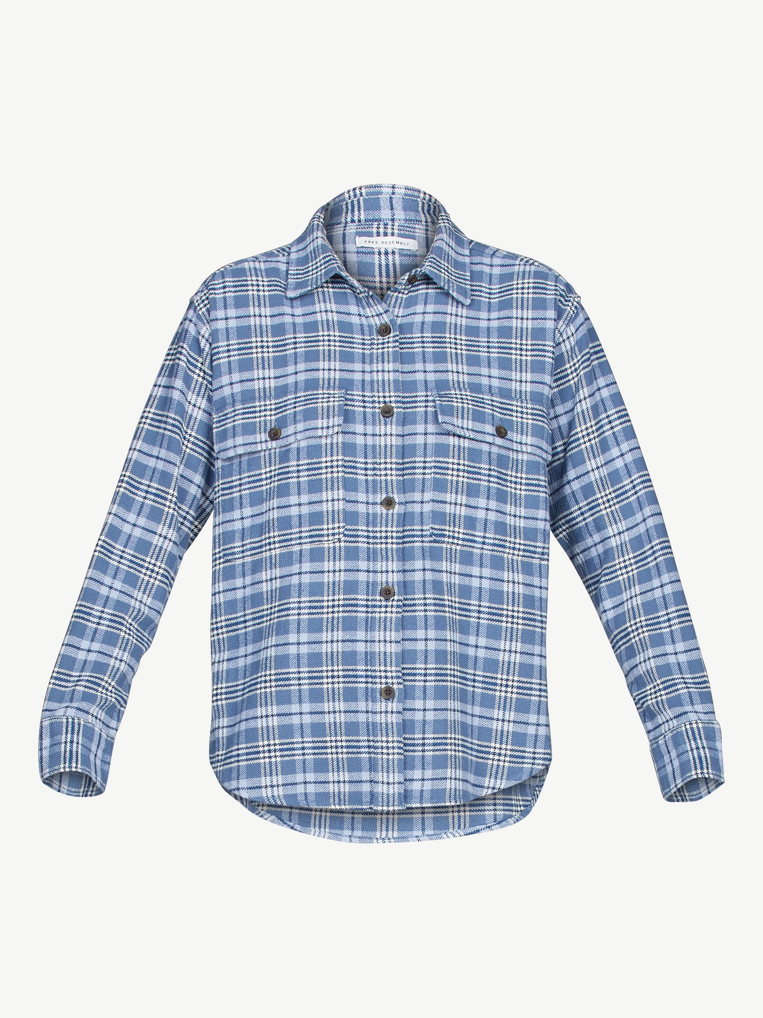 Free Assembly Women's Cotton Plaid Work Shirt with Long Sleeves, Sizes XS-XXXL