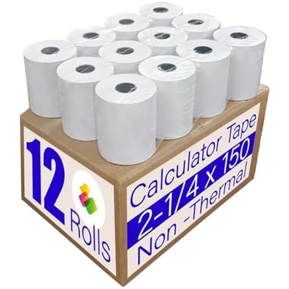 (12 Rolls)2 1/4 in x 150 ft Adding Machine Tape Paper Rolls, for HR-10RC, HR-170RC, HR-200RC, EL-1197PIII, EL-1801V, P23-DHV-3, CP-90A, MP11DX-2, 1280-2,3000Labels Direct