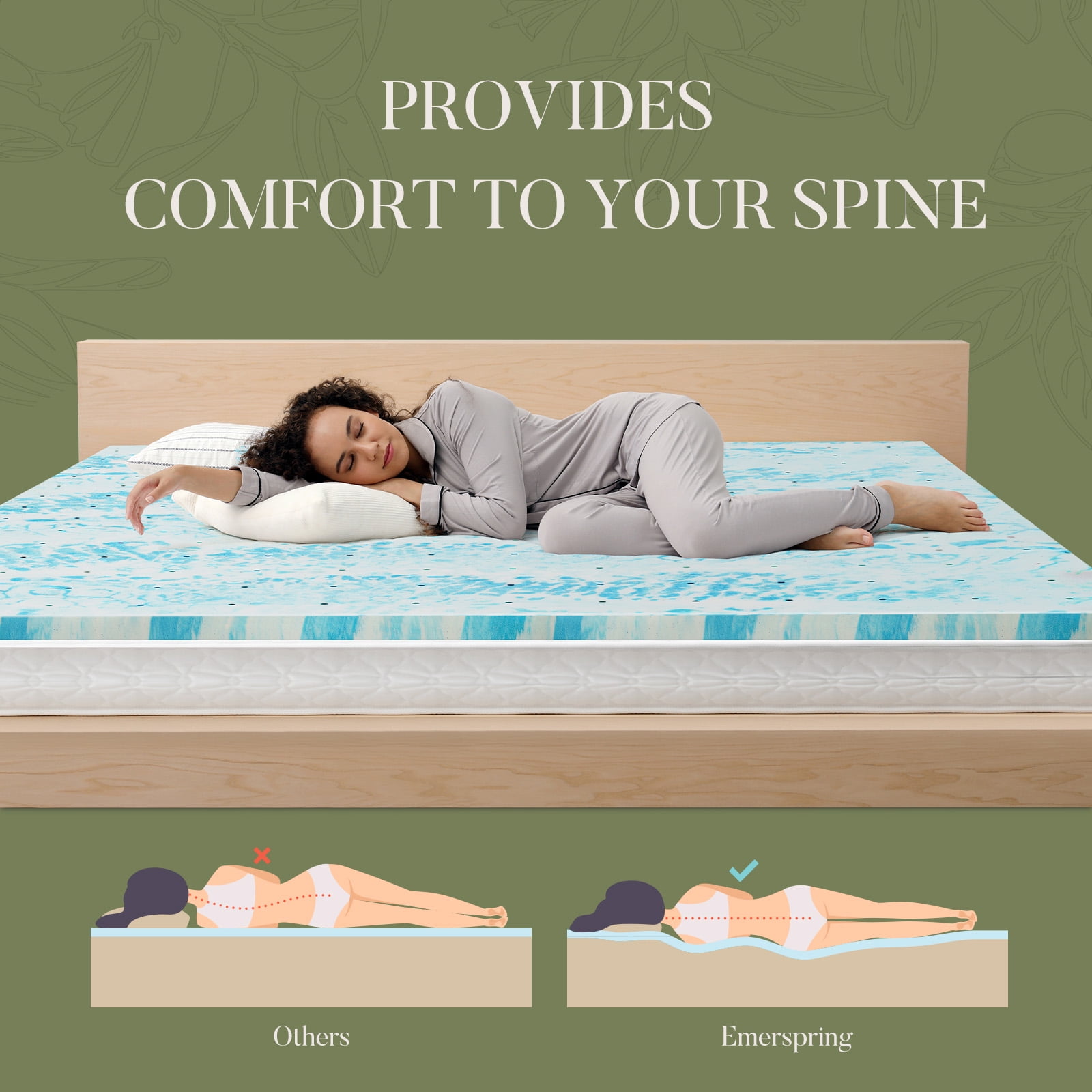 CONCETTA 2 Inch Queen Size Cool Gel Memory Foam Mattress Topper, CertiPUR-US Certified