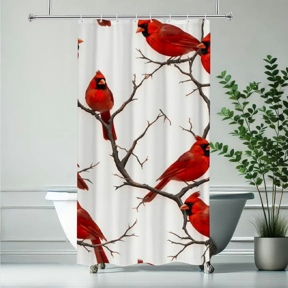 RKSupls Cardinal Birds Sign Shower Curtain, Valentine's Day Waterproof Shower Curtain with Hooks for Home Bathtub Bathroom Decor Washable Fabric Curtains,90x180cm