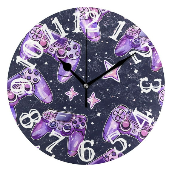 Gaming Machines Purple 10 inch Wall Clocks Non Ticking Easy to Read Battery Decorative for Home Bathroom Kitchen Bedroom Living Room