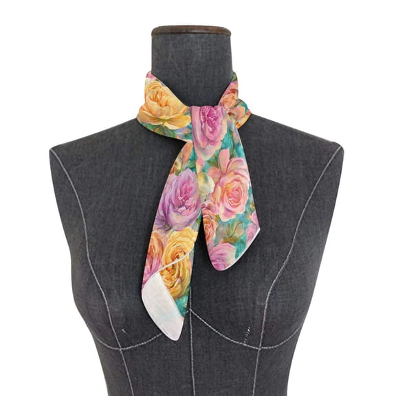 Square Scarf 24x24 Inch Peach and Turquoise Flowers Silky Satin Sun Protection Neck Scarf for Women Multi-Purpose Head Wrap Bandana for Hair Bag Decoration