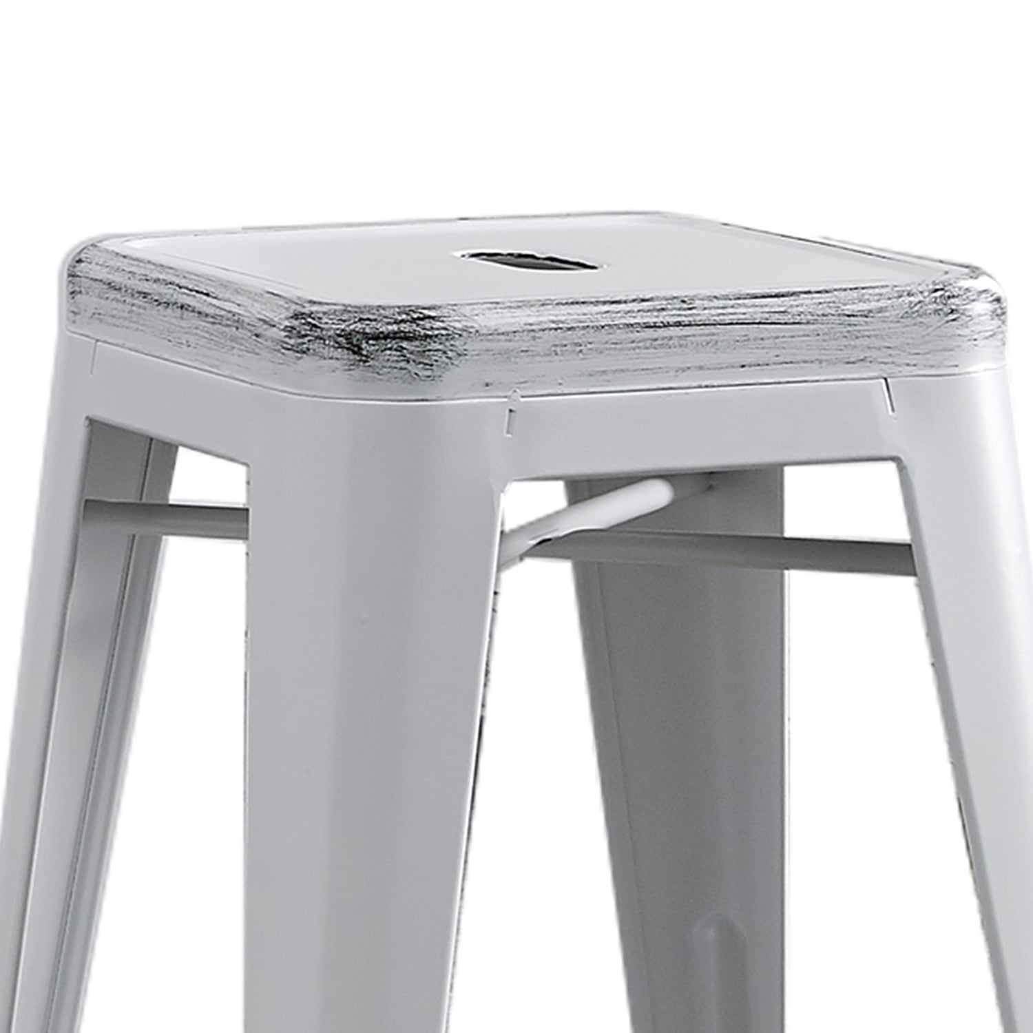 AC Pacific 24” Metal Backless Barstool Set of 2 – Country Rustic Style, Lightweight & Sturdy Build, Easy Assembly – Distressed Matte White