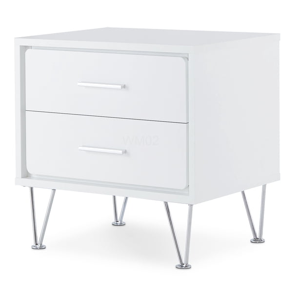 White Modern 2-Drawer Accent Table with Hairpin Legs, Compact Storage Side Table for Living Room, Bedroom, Office