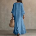 thumbnail image 3 of Yfalhf Women Boho Lace V‑Neck Batwing Sleeve Maxi Dress, Flow‑y Oversized Beach Vacation Dress, Photo‑Ready Long Dress for Summer Holiday Getaways,Blue,XL, 3 of 5