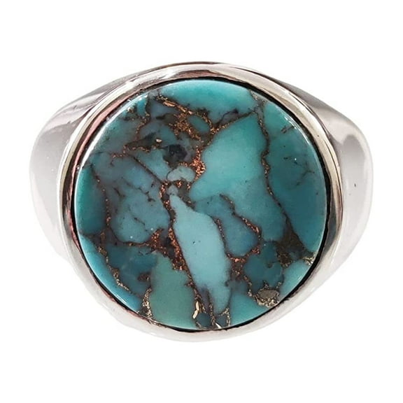 Blue Copper Turquoise Mans Ring, Natural Copper Turquoise Ring, Silver Jewelry, 925 Silver Ring, Birthday Gift, Heavy Mens Ring, Arabic Design, Ottoman Style Ring, Christmas, Simple Mens Signet Ring