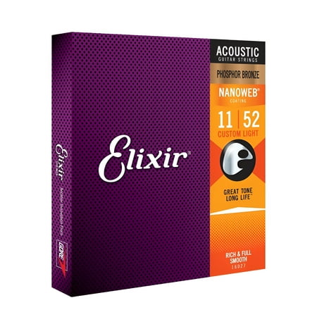Elixir Strings 16027 Phosphor Bronze Ultra Thin NanoWeb Custom Light Acoustic Guitar Strings