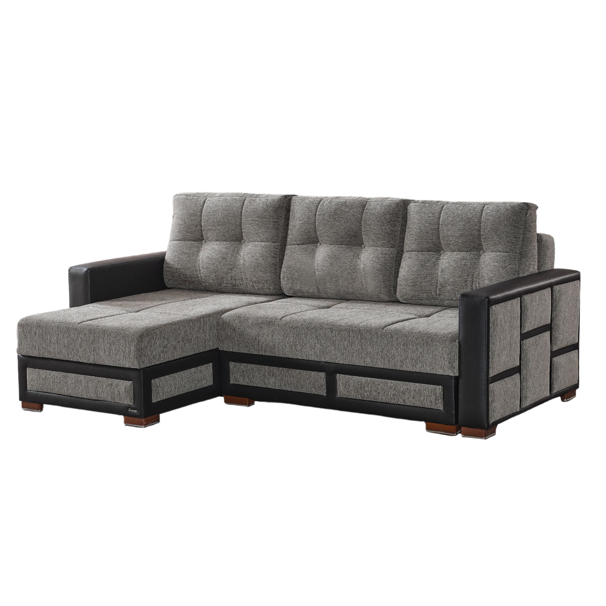 Ottomanson 96" Convertible Sectional Sofa with Storage, Chenille L-Shaped Couch for Living Room, Gray