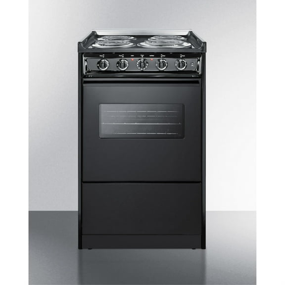 20" wide slide-in style electric coil range in black with window