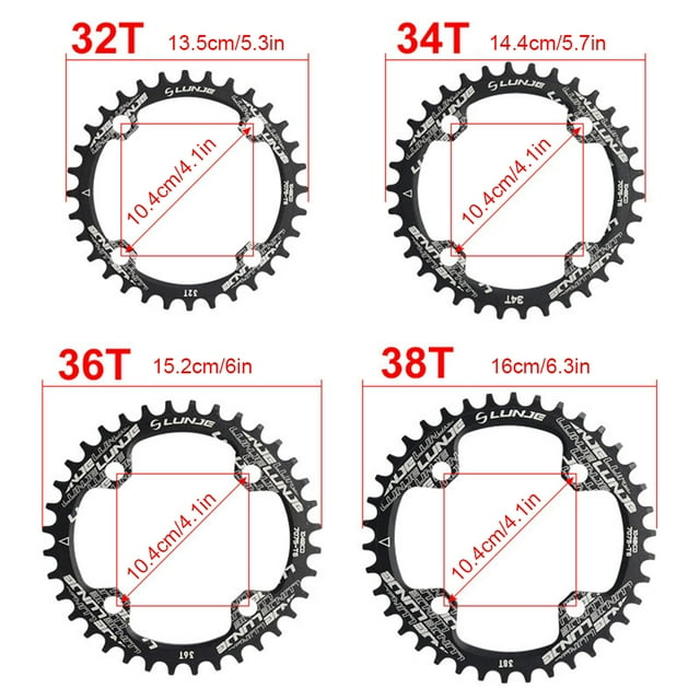 Langgg Étroit Larges Plateaux 32T 34T VTT Roue de Chaîne en Alliage d'Aluminium Résistant à l'Usure Dent Plaque Pièces Accessoires de Vélo Rouge 38T 1Set