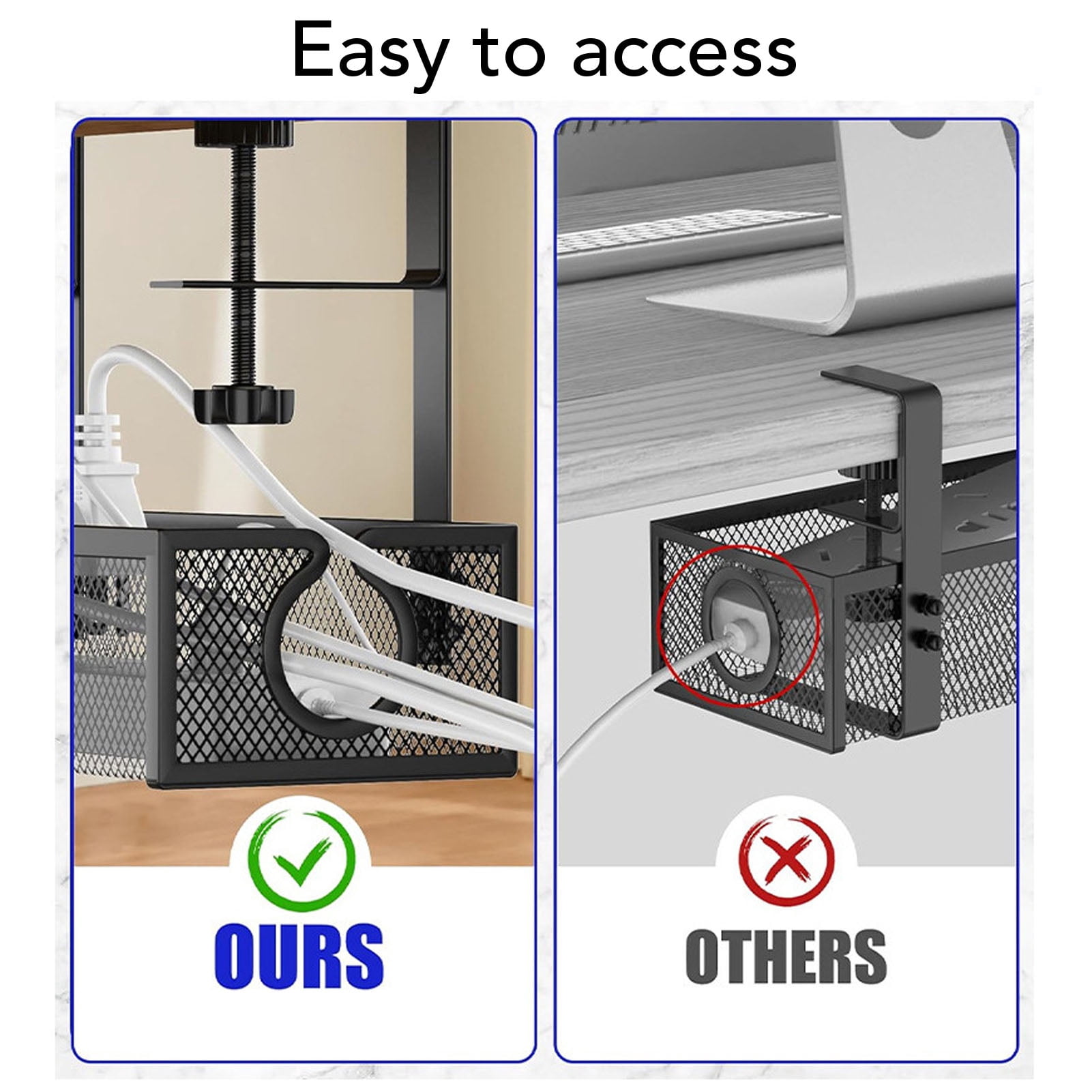 Riousery Under Desk Cable Management Tray, Carbon Steel Cord Organizer Basket for Study Office, Includes Ties & Mounting Hardware, Black, 13.77 inches / 35 cm