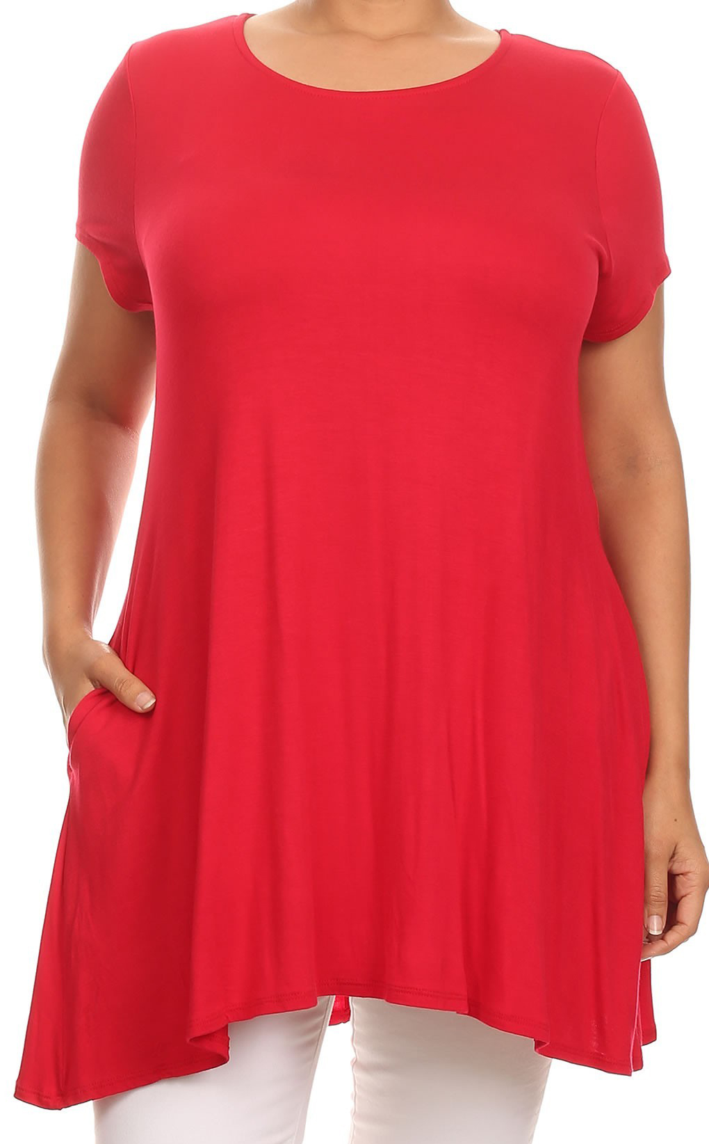 Women Plus Size Short Sleeve Solid Pocket Asymmetric Tunic Knit Top Tee