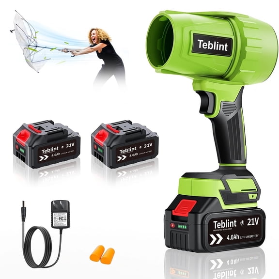 Teblint Electric Cordless Leaf Blower, 900000 RPM Lightweight Handheld Leaf Blower-150MPH, 2 x 4.0Ah Batteries, Charger, Adjustable Speed, for Lawn Care, Patio Cleaning, Green