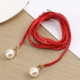 thumbnail image 5 of Eosunjian Pearl Waist Chain Elegant Vintage Imitation Leather Slim Belt with Knot for Women for Party Dresses Pants White, 5 of 12