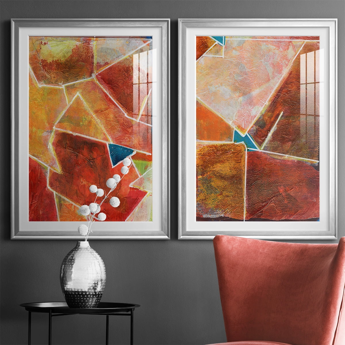 Wexford Home Primary Connection VII Premium Framed Print, 30.5" x 42.5" - Ready to Hang, Silver (Set of 2)
