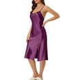 thumbnail image 4 of INSPIRE CHIC Women's Satin Nightdress Sleeveless Backless Slit Silky Midi Nightgown M Purple, 4 of 6