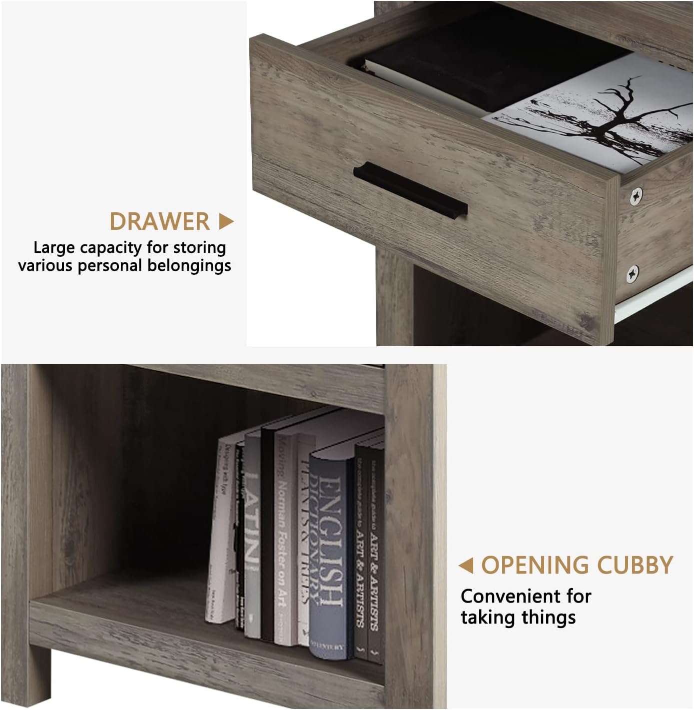 YIGOBUY Dresser Nightstands - Set of 2 Farmhouse Nightstands for Bedroom, Wooden Bedside Table Storage Organizer for Bedroom,Nursery, Living Room, Hallway, Entryway