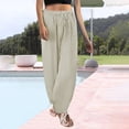 thumbnail image 4 of TRUBKH Cotton Linen Pants Flowy Gauze Pull On Pants Fashion Drawstring Lightweight Palazzo Pants Lounge Trousers Paperbag Pant Floral Belt Pants Palazzo Pants Beach Pants for Women Beige L, 4 of 5