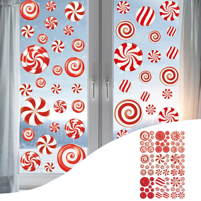 Peppermint Candy Wall Decals Floor Stickers | Christmas Pvc Self-Adhesive Decorations | Holiday Party Home Kitchen Window Decorative Stickers | Reusable Removable Art for Indoor Xmas Celebration