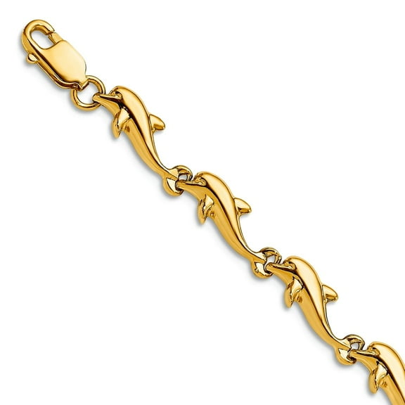 14k Yellow Gold Polished Dolphin Bracelet 7 Inch Lobster Claw 5.5mm Wide Link Bracelet for Women