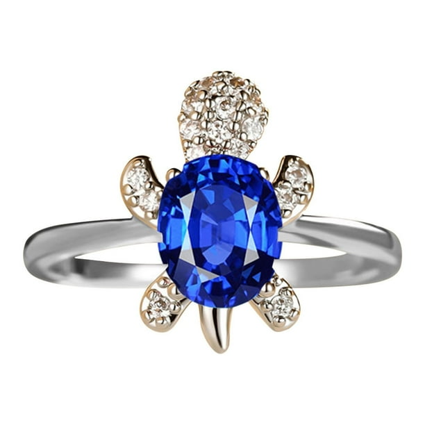 Anillos para mujer, regalos para mujer, joyería creativa con oro blanco y diamantes azules, diseño de tortuga para hombre, anillo de moda para hombre.