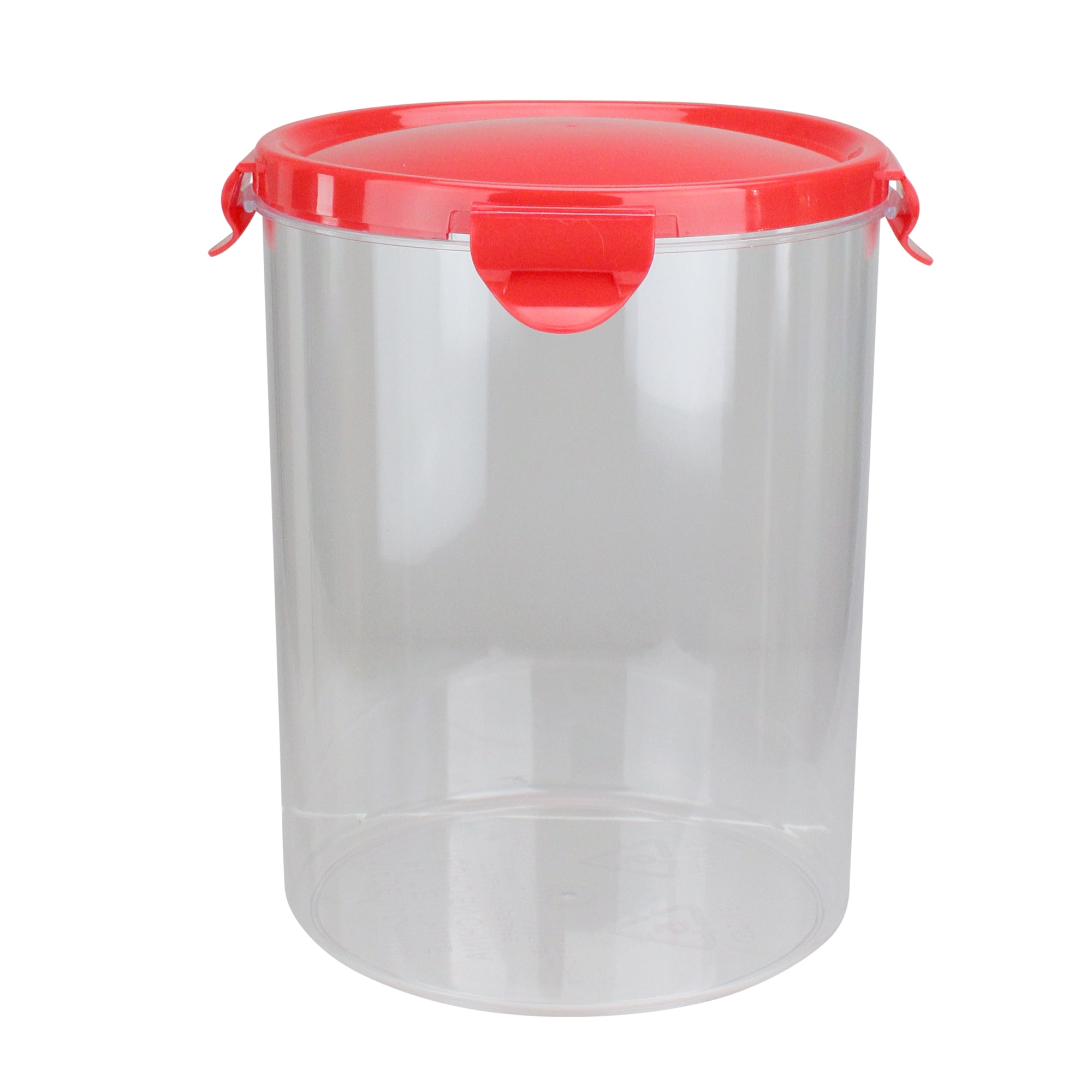 Red and Clear Plastic Flour Storage Container with BuiltIn Leveler