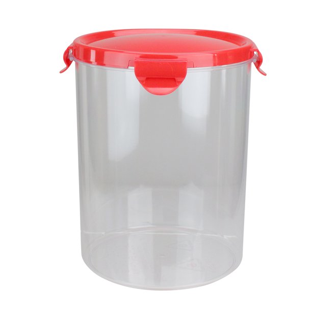 Red and Clear Plastic Flour Storage Container with BuiltIn Leveler